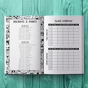 Holidays and events class schedule planner pages