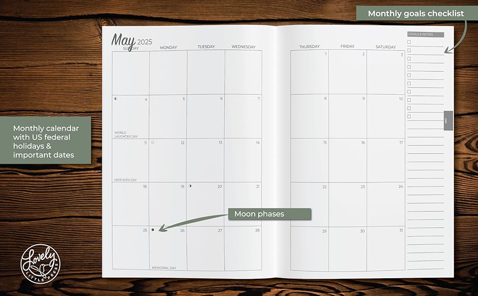Academic Year Planner 2024-2025 July - June Weekly Monthly Calendar US Federal Holidays Moon Phases