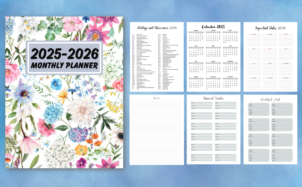 Two Year Calendar Book, large size, 8.5"x11". With Holidays. Colorful cover