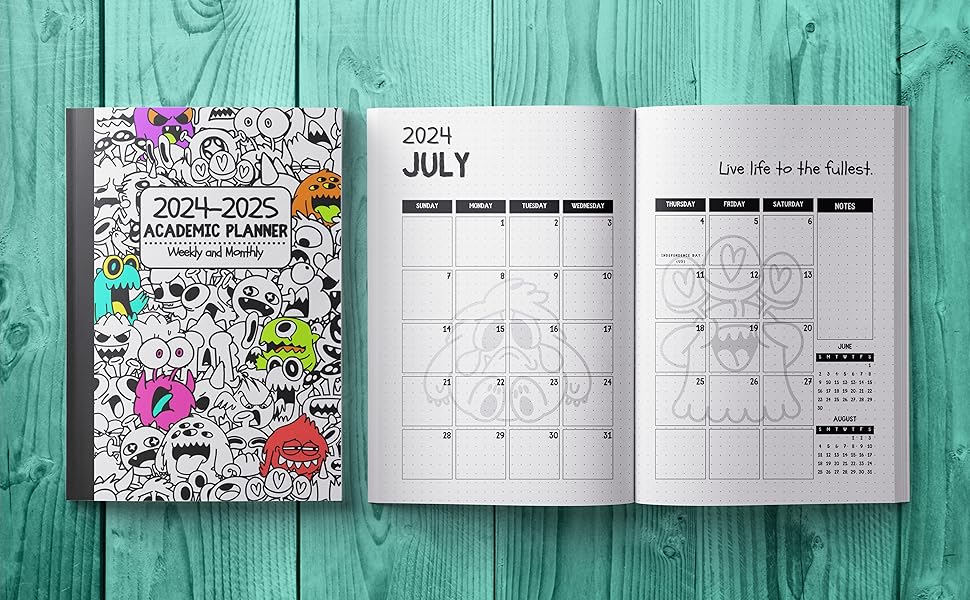2024-2025 monster themed academic planner 18 month weekly and monthly