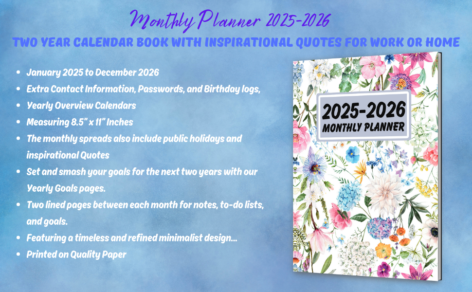 Two Year- January 2024 through December 2025 with Holidays and Inspirational Quotes- Vintage