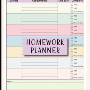 Colorful Homework Planner for ADHD Students: Undated Assignment Journal Notebook for middle, high school and College