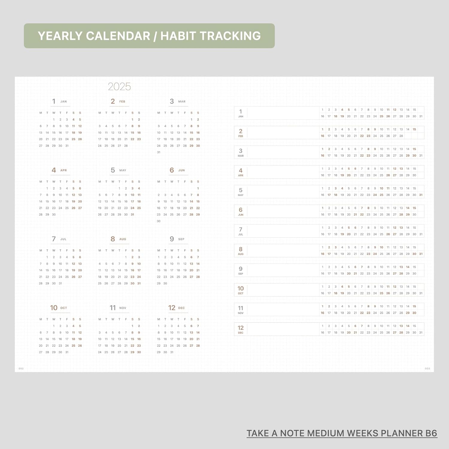 TAKE A NOTE 2025 MEDIUM WEEKS PLANNER B6 - Image 4