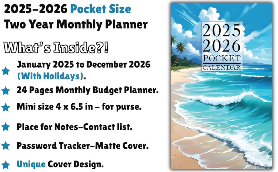 Pocket Calendar 2025-2026 for Purse