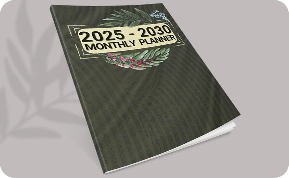 2025-2030 monthly planner with black with green tint color cover