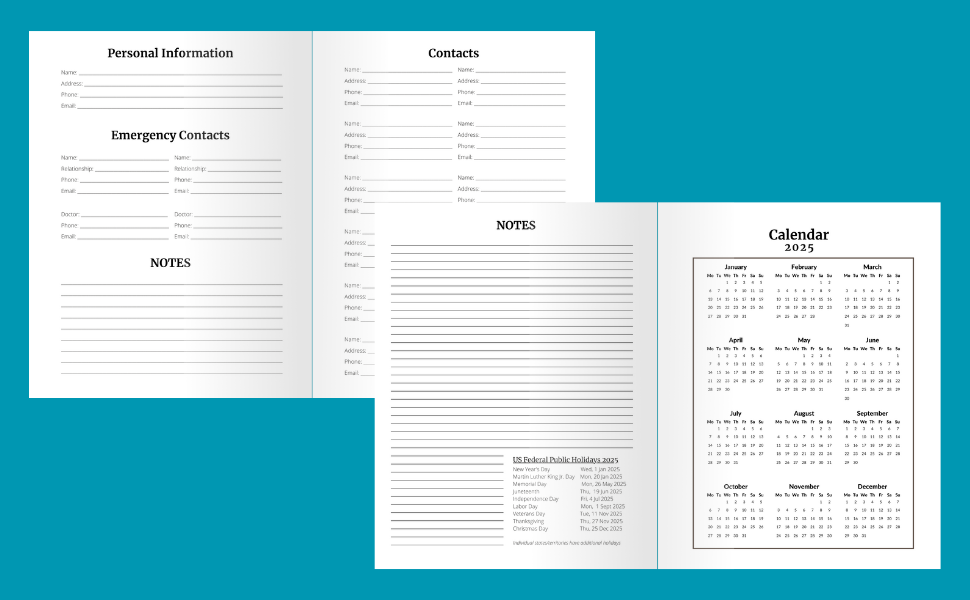 Personal Info, Federal Public Holidays, Calendar 2025