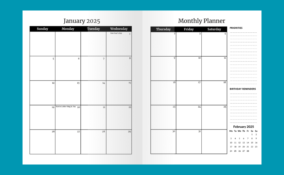 2025-2030 Monthly Planner Interior