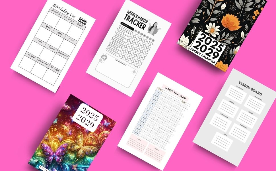 2025, 2029 Yearly overview & My Goals Pages for Each Years.