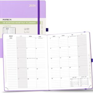 POPRUN Monthly Planner 2025-2026 (B5 8.5" X 10.5"), 18-Month Calendar Book (Jul.25 - Dce.26) with Monthly Tabs, Hardcover, Inner Pocket, 100GSM Thick Paper - Violet