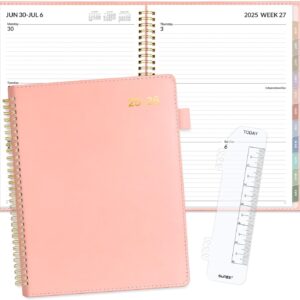 SUNEE 2025-2026 Weekly & Monthly Planner 9"x11.2" - 12 Month (July 2025 - June 2026), Vegan Leather Cover Planner Academic Year Calendar, Pocket, Notes, Monthly Tab, Pink