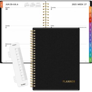 SUNEE Academic Planner 2025-2026 Weekly and Monthly, July 2025-June 2026, 6.4"x8.3", Tabs, Note Pages, Pockets, Bookmark, Flexible Cover, Spiral Binding, Black