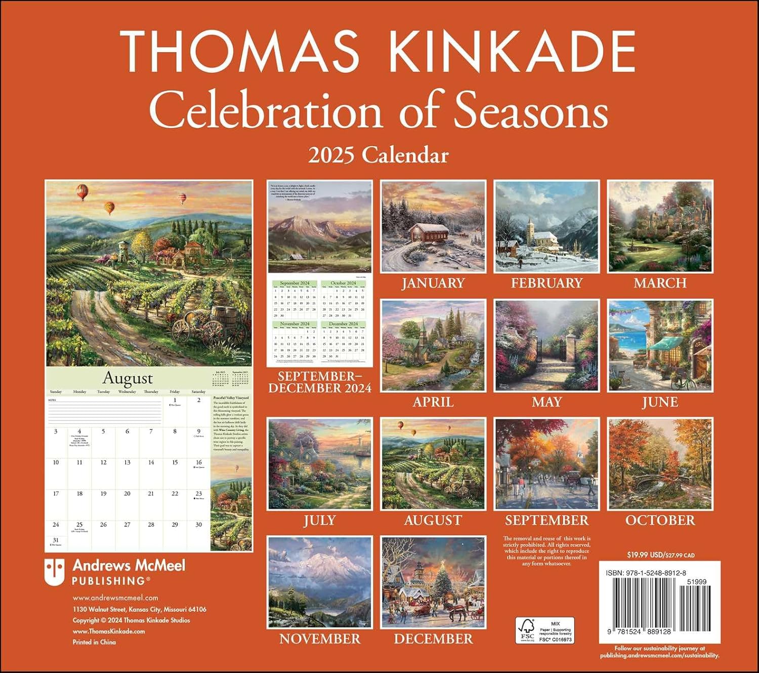 Thomas Kinkade Special Collector's Edition 2025 Deluxe Wall Calendar with Print: Celebration of Seasons - Image 2