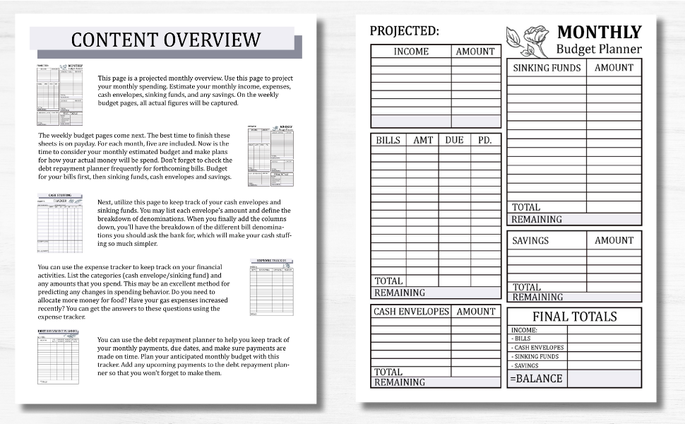 Content Overview and Monthly Budget Planner