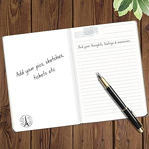 Interior pages of travel journal showing combination of blank and lined pages