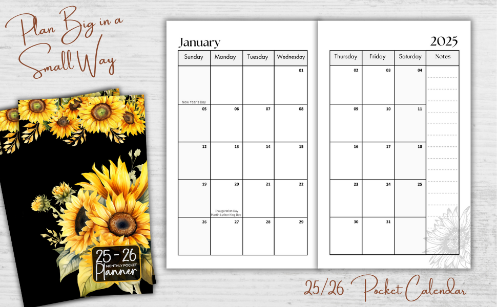 25/26 Monthly Pocket Planner, Small 2 Year Calendar 2025-2026 for Purse, Minimalist planner, Cute