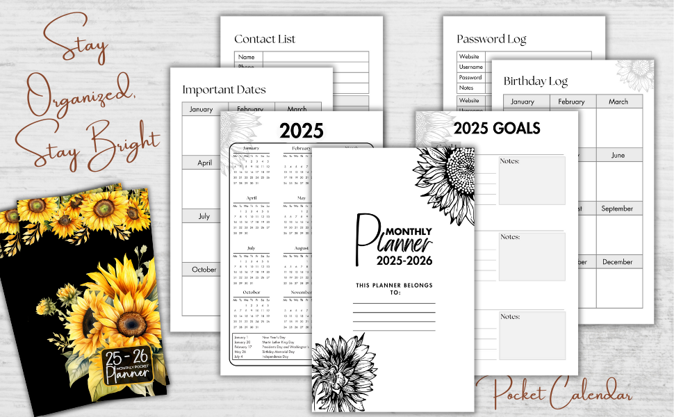 25/26 Monthly Pocket Planner, Small 2 Year Calendar 2025-2026 for Purse, Minimalist planner, Cute