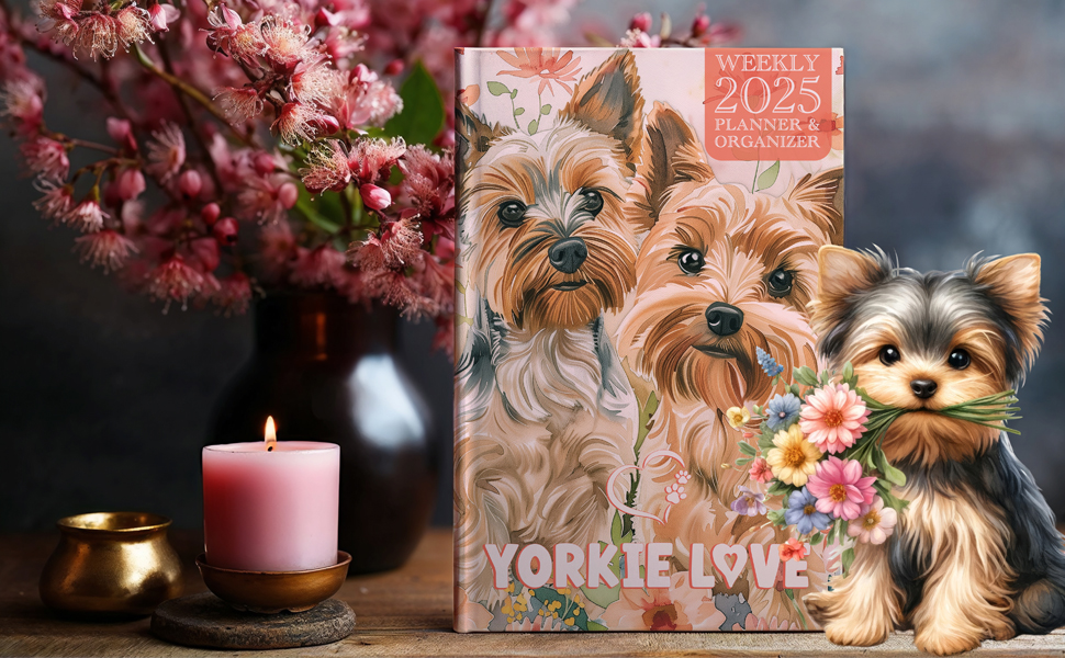yorkshire terrier books, dog calendar planner, 2025 weekly planner, lovers, gifts, pets, small dogs