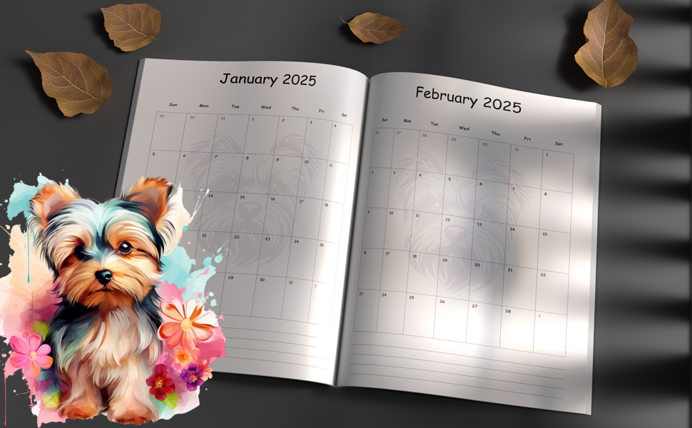 yearly calendar with yorshire terrier theme