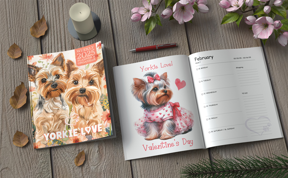 Yorkie weekly organizer and planner with small dog artwork