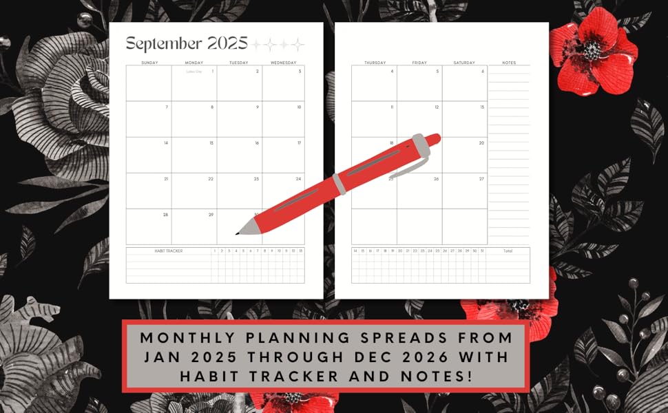 Image of the monthly planning layout in the "2025-2026 Monthly Planner."