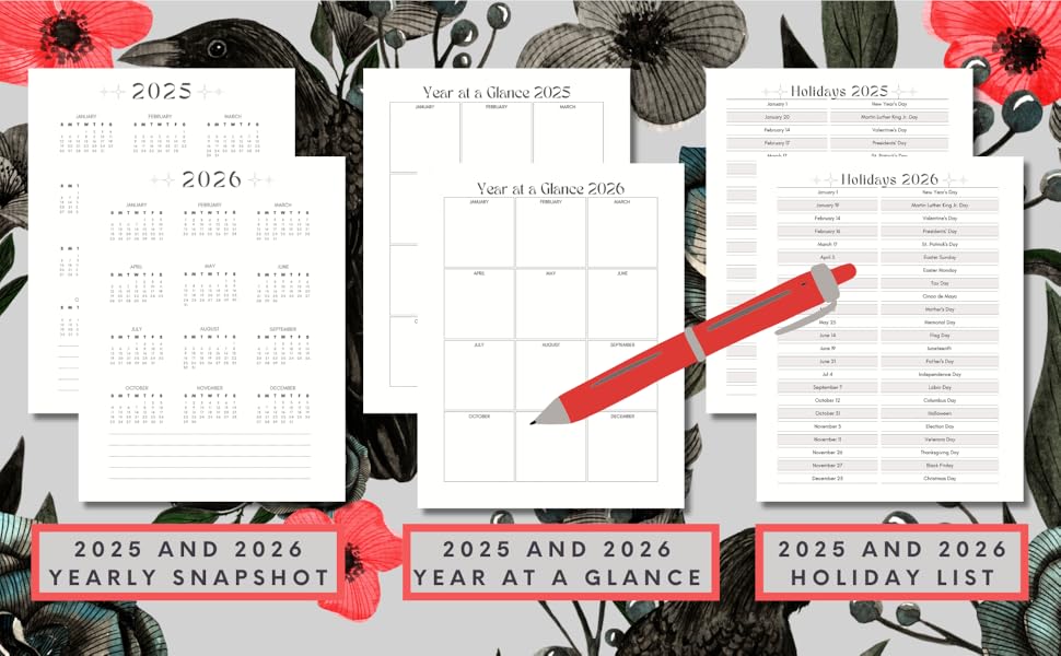 Image of some helpful planning pages in the gothic themed "2025-2026 Monthly Planner."