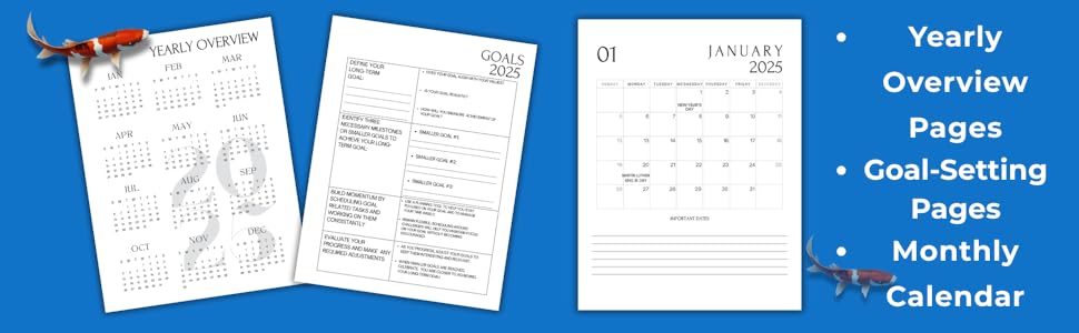 Page Examples: Yearly Overview, Goal-Setting Pages, Monthly Calendar