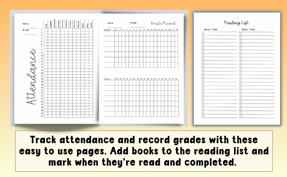 Sample Interior Pages; Attendance and Grade Record Log 