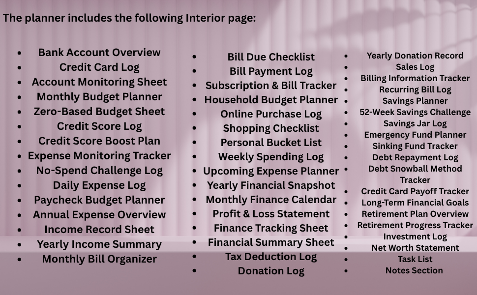Financial Planner Interior,Budgeting Workbook,Finance Log Book,Income Tracker,Debt Tracker