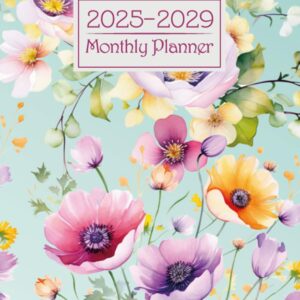 Monthly Planner 2025-2029: 5 Year (January 2025 Through December 2029) with Federal Holidays. Large Size 8,5"x11" in. Floral Cover Design