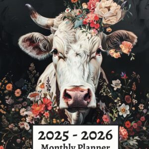 2025-2026 Monthly Planner: Two Year Schedule Organizer From January 2025 To December 2026 - Cow And Flowers Aesthetic Art Illustration