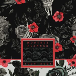Gothic Monthly Planner 2025-2026: Goth Skull and Crow Themed Calendar Agenda For Productivity and Organization; 8.5 x 11"
