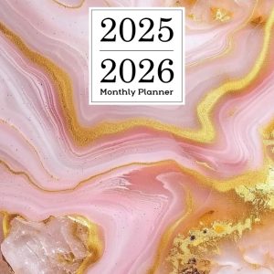 2025-2026 Monthly Planner: Pink & Gold Marble Two 2 Year Agenda Organizer Diary - Large 24 Months Calendar From January To December Schedule