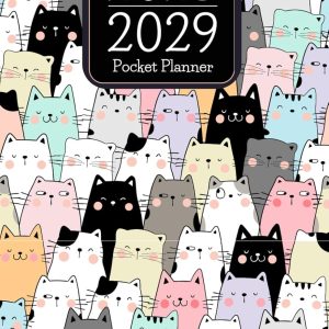 2025-2029 Pocket Planner: Small Size 5 Years Organizer For Purse, Navigate Through Five Years from January 2025 to December 2029 with Holidays, Section Notes & Contacts, cute cats Cover