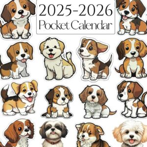Pocket Calendar 2025-2026 for Purse: Small 2 Year Monthly Planner, 24 Months from January 2025 to December 2026, Dogs Cover.