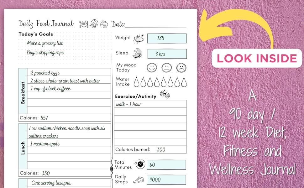 Daily Food Journal 90-Day Meal Tracking Diary