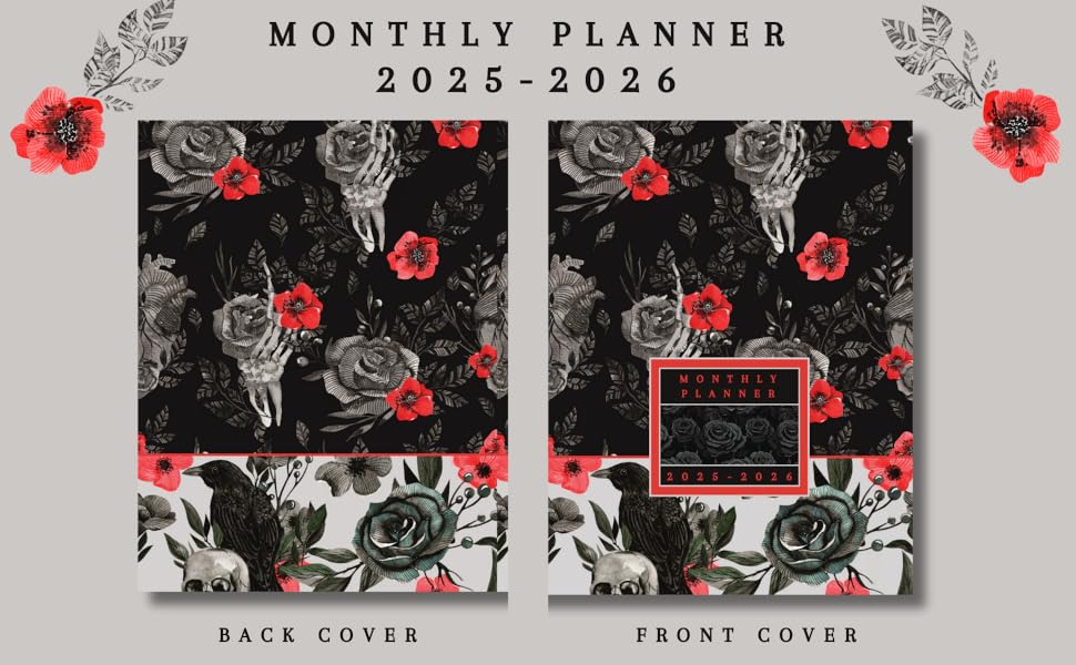 Image of the front and back cover of the gothic themed "2025-2026 Monthly Planner."