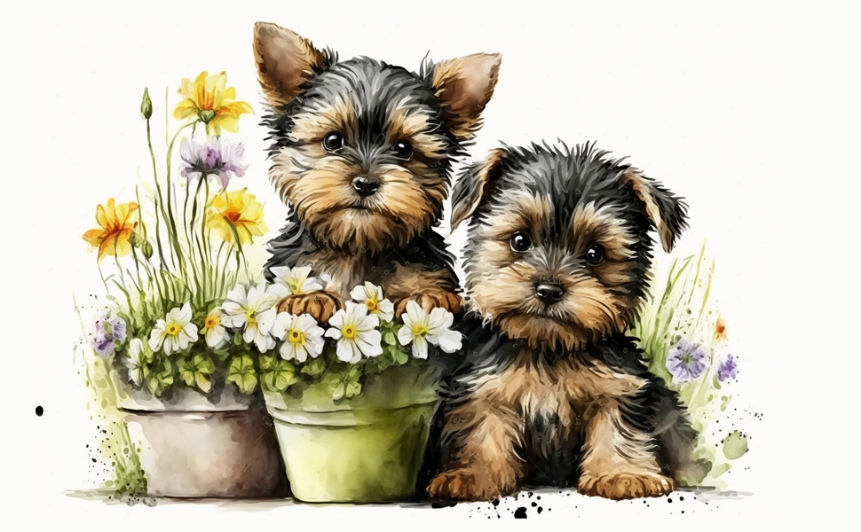 A year of charming art with a Yorkshire terrier theme of small dog breed lovers