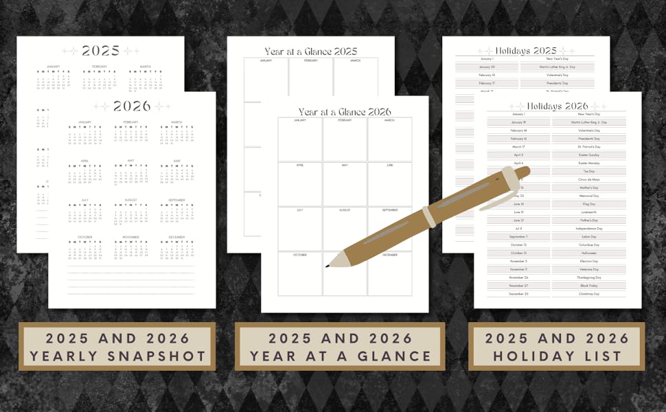 Image of some helpful planning pages in the gothic themed "2025-2026 Monthly Planner."