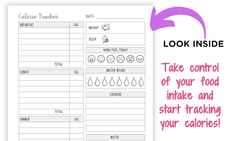 Calorie Tracker Journal Daily Food Diary Diet Journal and Tracking Calories for Weight Loss