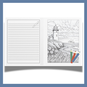 Coloring page and lined note taking page