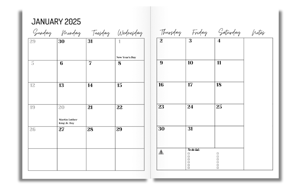 two year calendar 2025 2026 planner monthly 5x7