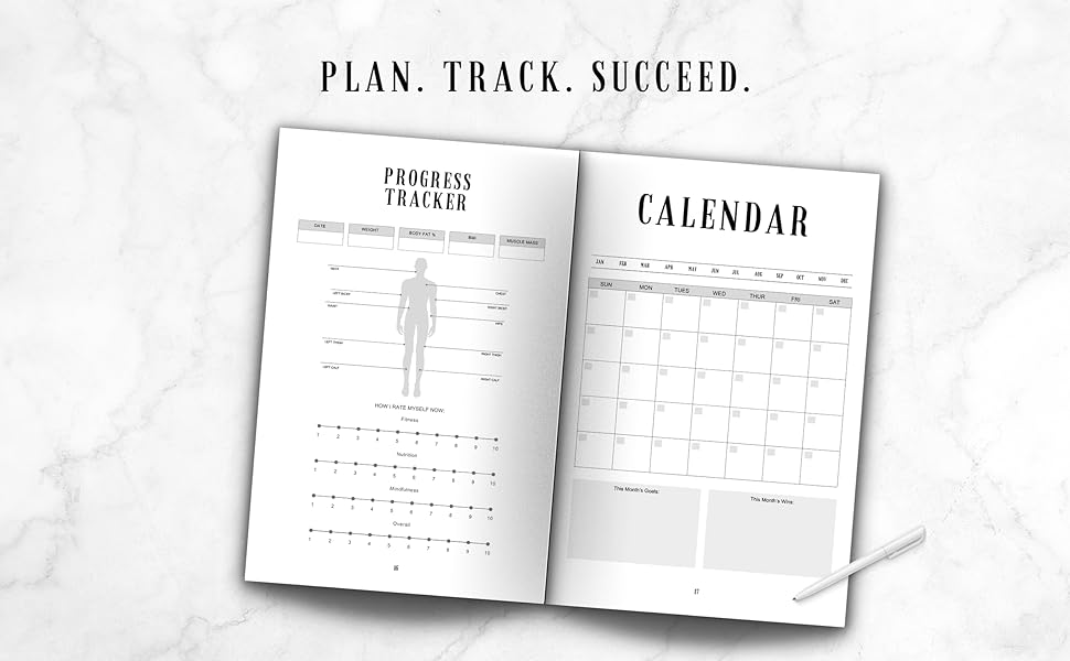 Open magazine to plan, track and succeed, with progress tracker and 30 day calendar