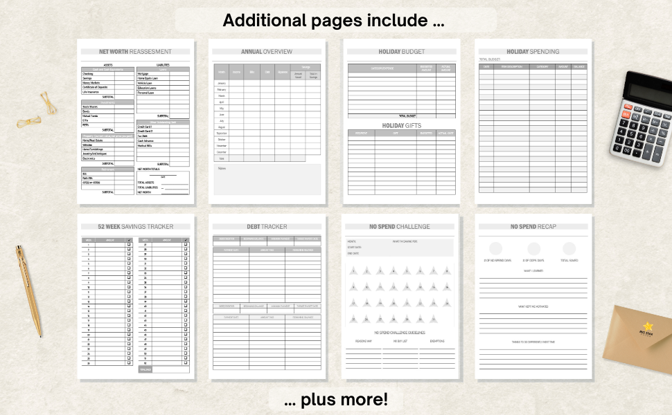 Big Star Press Biweekly Paycheck Budget Planner additional interior workbook pages on tan