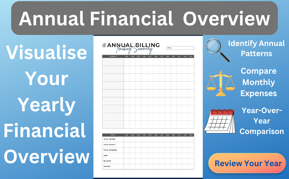 Annual Financial Overview: Visualize yearly finances, compare monthly expenses, track progress