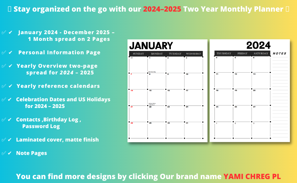 2024-2025 Monthly Planner, Monthly Pocket Planner 2024-2025 , Pocket Calendar 2024-2025 for Purse