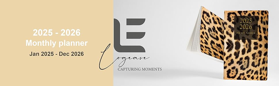 LogEase capturing moments 2025 - 2026 Monthly planner Jan 2025 - Dec 2026 leopard Cheetah  for Purse