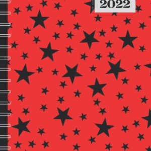 RED and BLACK PLANNER 2021-2022 🍒 🖤: Star print 6x9 INCHES, DATED from OCTOBER 2021 to DECEMBER 2022, perfect for daily and weekly planning, book bind, easy to use planner!