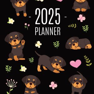 Rottweiler Planner 2025: Organizer: January-December (12 Months) Cute Dog Year Scheduler with Pretty Pink Hearts