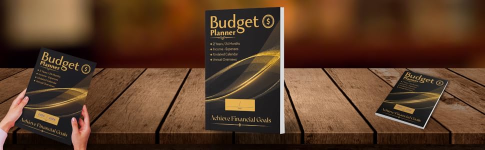 Elegant budget planner book Includes income, expenses & annual overviews.