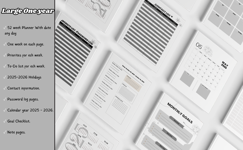 goal planner 2025 ,planning calendar 2025-2026 , daily weekly planner 2025-2026